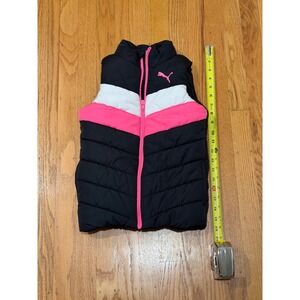 PUMA Girls Black White Hot Pink Puffer Vest Full Zip Sleeveless‎